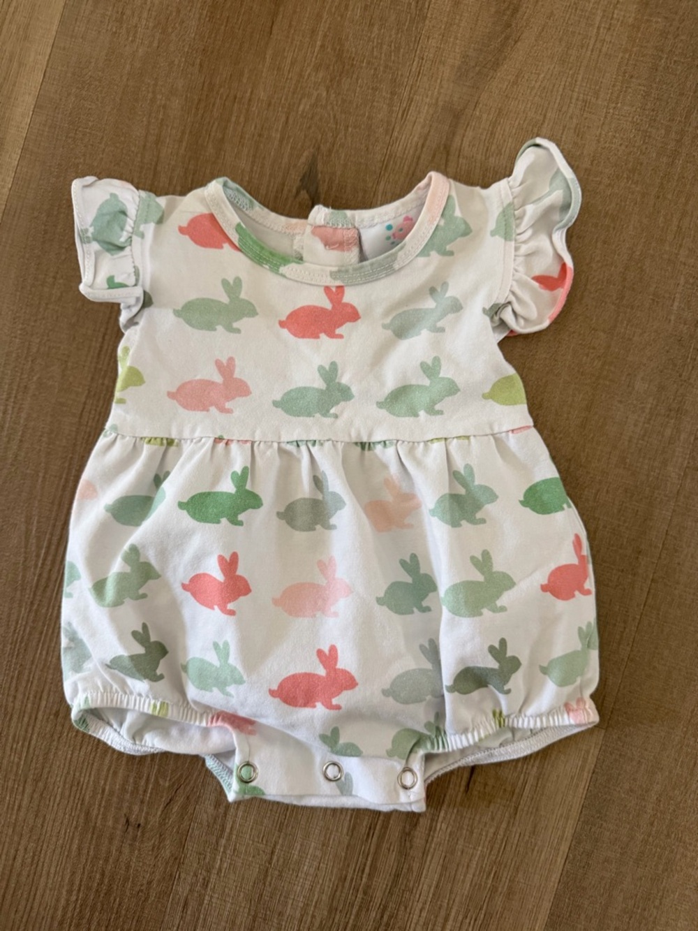 Stitchy Fish Baby Bunny Print Onesie - Pastel Green & Coral